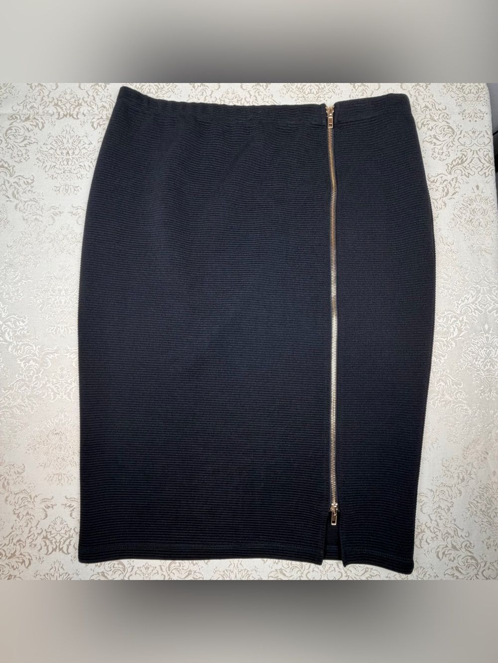Ultra Teeze Black Zip-Front Ribbed Pencil Skirt 1X